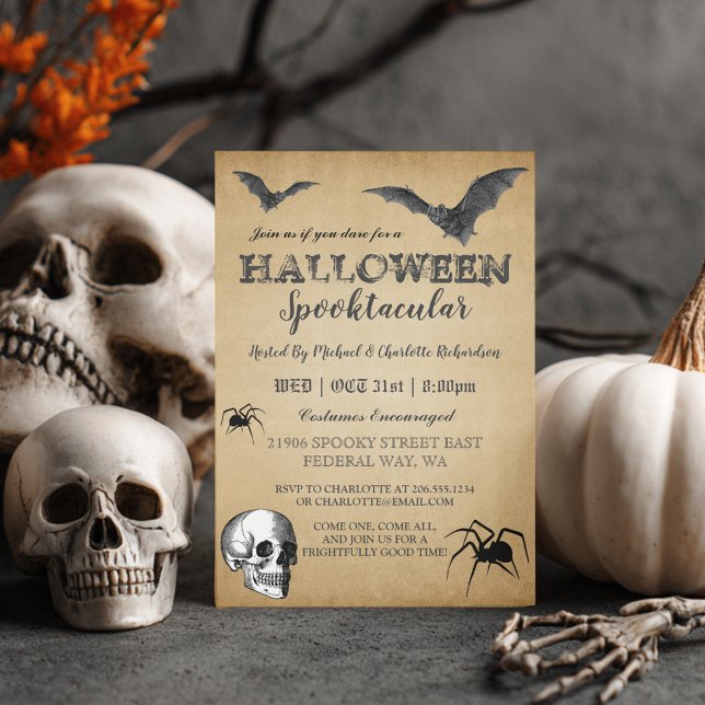 Inbjudan till vintage gotiic Halloween fest (Vintage Gothic Halloween Party Invitation)