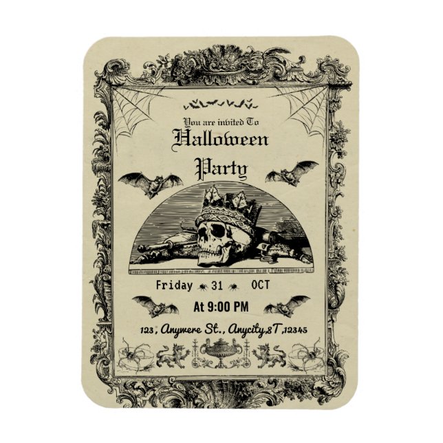 Inbjudan till vintage gotiic Halloween fest Magnet (Vertikal)