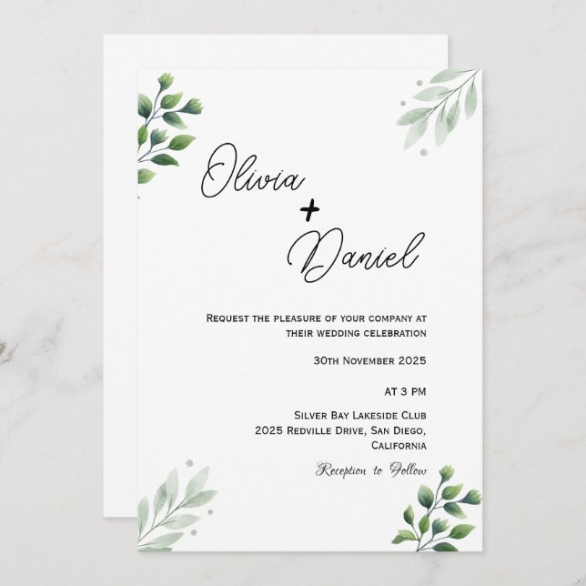 Inbjudan till vintage Grey Wedding (Fram/baksida)