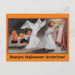 Inbjudan till vintage Halloween-vykort för flickor Vykort