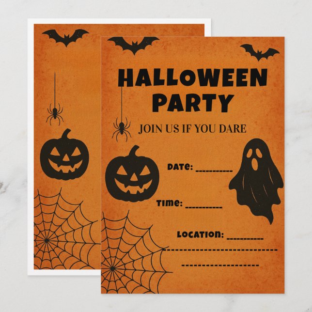 Inbjudan till Vintage Halloweenfest | Skräckinjaga (Fram/baksida)