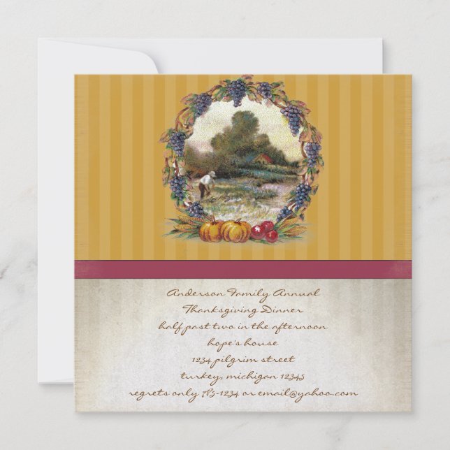 Inbjudan till vintage Harvest Thanksgiving Dinner (Framsida)