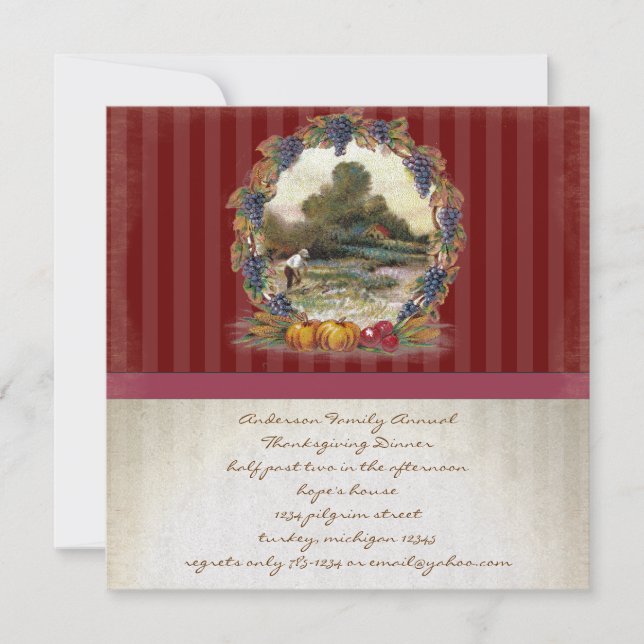 Inbjudan till vintage Harvest Thanksgiving Dinner (Framsida)