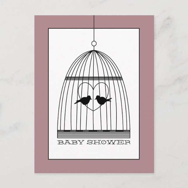 Inbjudan till vintage Heart Birdcage Baby Shower (Framsida)
