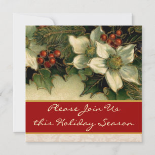 Inbjudan till Vintage Holly och blommor på middag