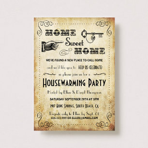 Inbjudan till vintage "Home Sweet Home" Bostadsupp