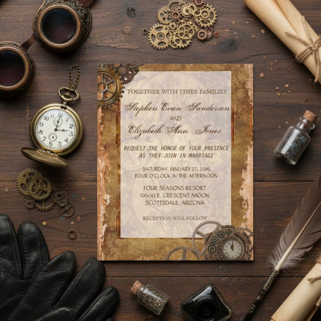 Inbjudan till vintage Industrial Steampunk Wedding Flygblad (Skapare uppladdad)
