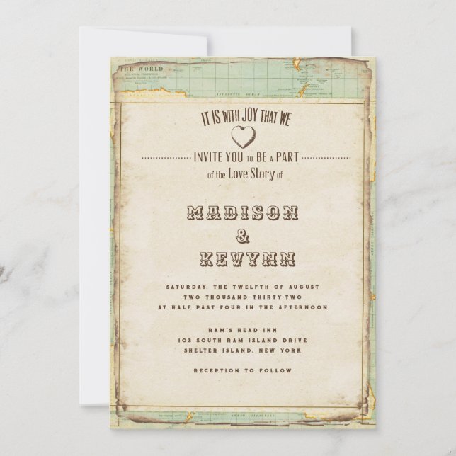 Inbjudan till vintage Journey Wedding (Framsida)