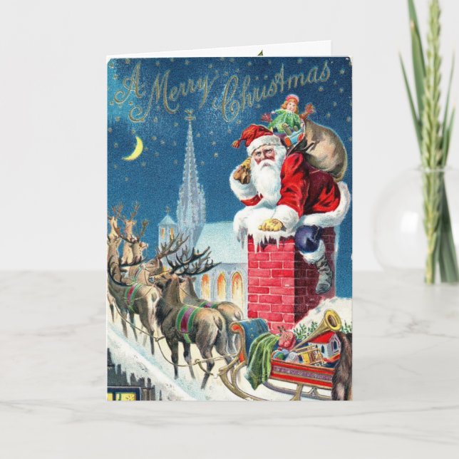 Inbjudan till vintage Jultomten jul Hälsning (Framsida)