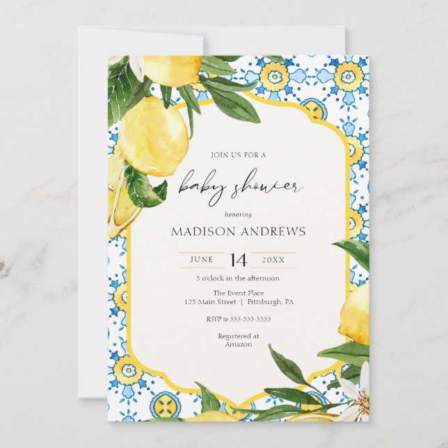 Inbjudan till vintage Lemon Baby Shower (Framsida)