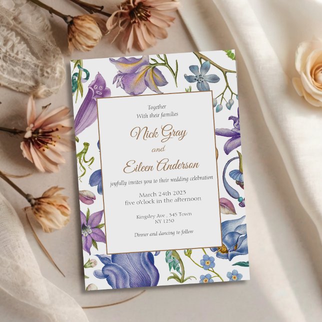 Inbjudan till vintage Lila Blommigt Garden Wedding (Enchanted Garden Purple Floral Wedding Invite)