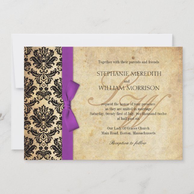 Inbjudan till Vintage Lila Bow Wedding (Framsida)
