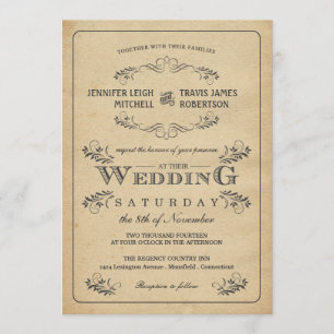 Inbjudan till vintage Mourish Parchment Wedding