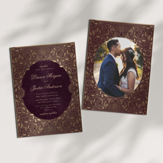 Inbjudan till vintage Ornament Guld Photo Wedding (Skapare uppladdad)