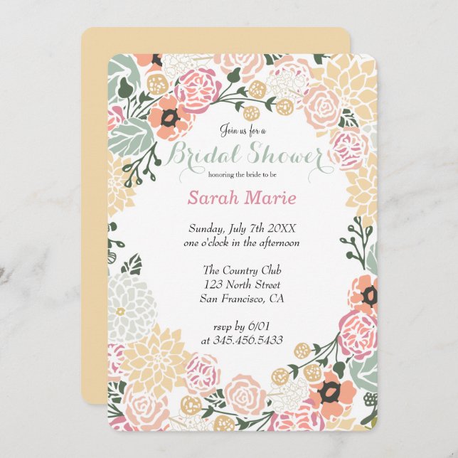 Inbjudan till vintage Pastel Flower Wandeparty (Fram/baksida)