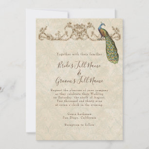 Inbjudan till vintage Peacock & Etchings bröllop
