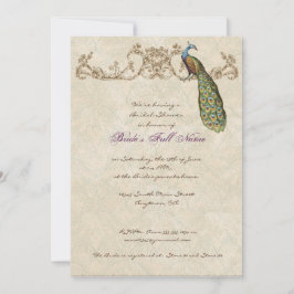 Inbjudan till vintage Peacock & Etchings bröllop