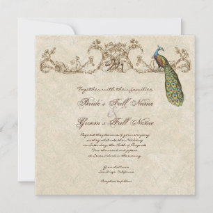 Inbjudan till vintage Peacock & Etchings bröllop