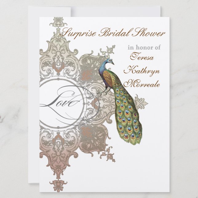 Inbjudan till vintage Peacock & Etchings bröllop (Framsida)