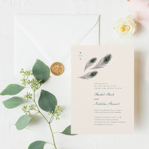 Inbjudan till vintage Peacock Feather Wedding