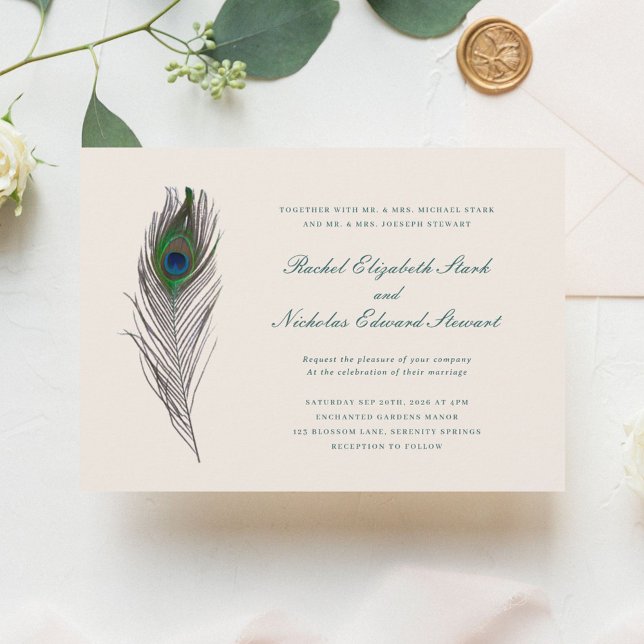 Inbjudan till vintage Peacock Feather Wedding (Skapare uppladdad)