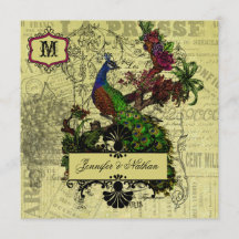 Inbjudan till vintage Peacock Square bröllop