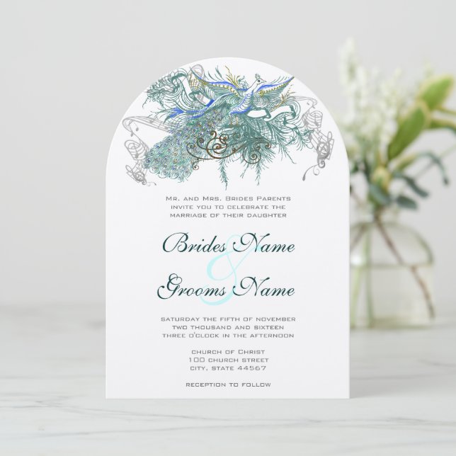 Inbjudan till vintage Peacock Wedding (Stående Fram)