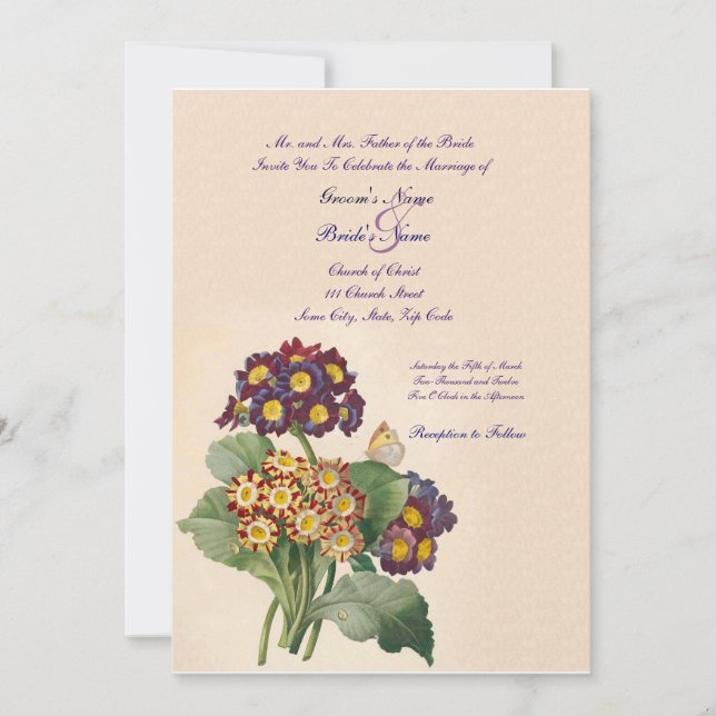Inbjudan till vintage Primrose-bröllop (Framsida)