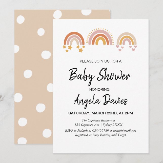 Inbjudan till Vintage Rainbow Baby Shower (Fram/baksida)