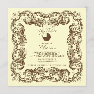 Inbjudan till Vintage Ram Brown Gult Baby Shower