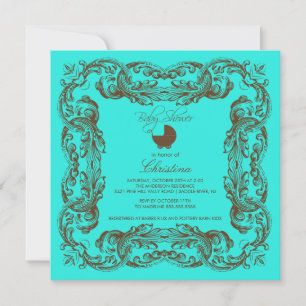 Inbjudan till Vintage Ram Turquise Baby Shower
