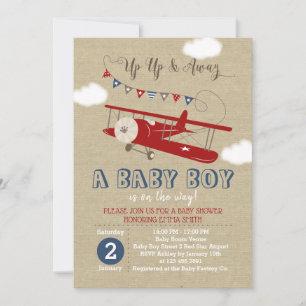 Inbjudan till vintage Red Airplan Baby Shower