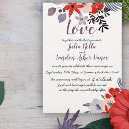 Inbjudan till vintage Red Rosa and Lavender Blommi