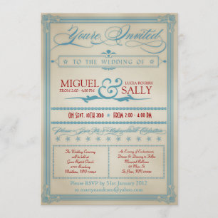 Inbjudan till vintage Red White & Blue Wedding