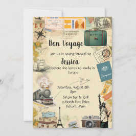 Inbjudan till Vintage resor Collage Bon Voyage Par