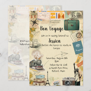 Inbjudan till Vintage resor Collage Bon Voyage Par
