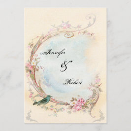 Inbjudan till vintage Rosa ros och Robin Wedding