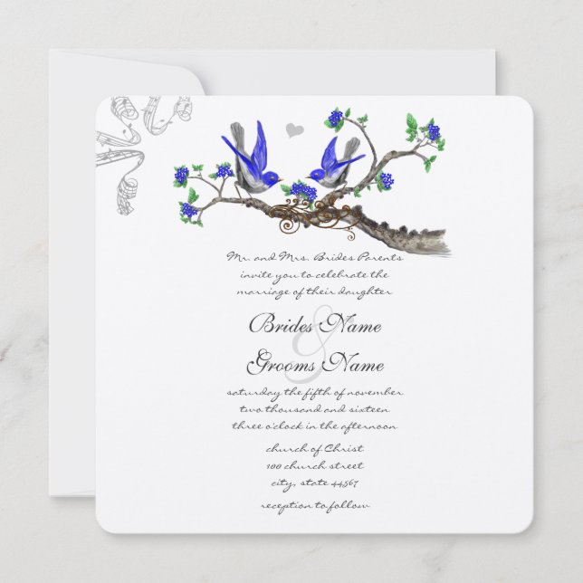 Inbjudan till vintage Royal Blue och Grått Wedding (Framsida)