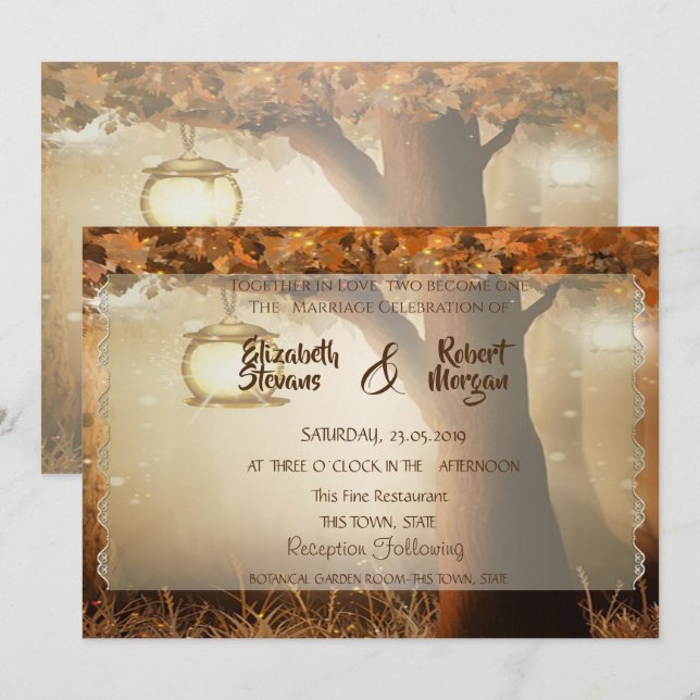 Inbjudan till vintage Rustic Träd (Fram/baksida)