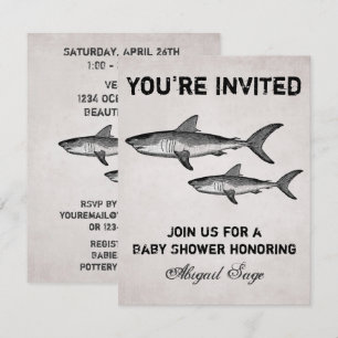 Inbjudan till vintage Shark Ocean Baby Shower Beac