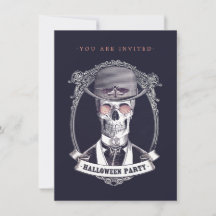 Inbjudan till vintage Skull Skeleton Halloween fes