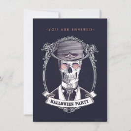 Inbjudan till vintage Skull Skeleton Halloween fes