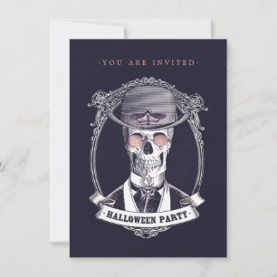 Inbjudan till vintage Skull Skeleton Halloween fes