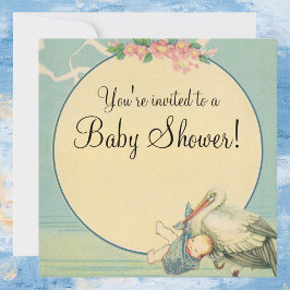 Inbjudan till vintage Stork Blue Blanket Baby Show
