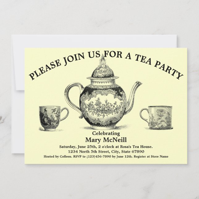 Inbjudan till vintage Tea Party-mall (Framsida)