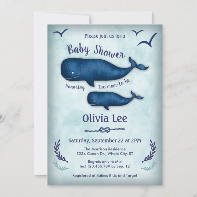 Inbjudan till vintage Whale Baby Shower (Framsida)