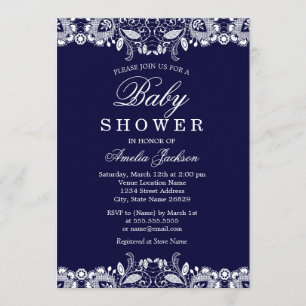 Inbjudan till vintage White Snöre Navy Baby Shower