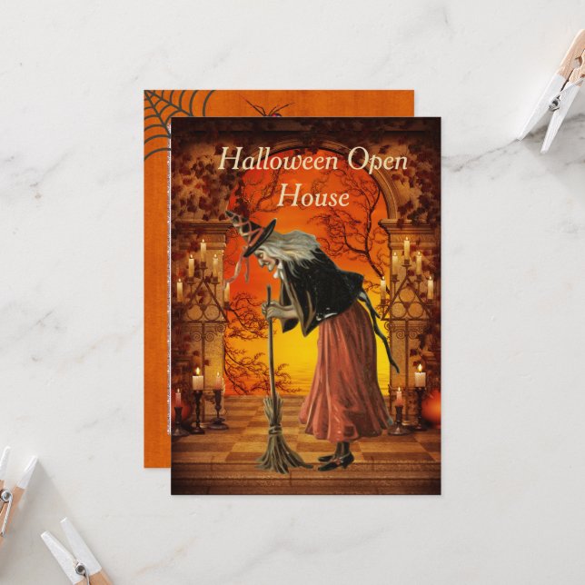 Inbjudan till vintage Witch Halloween fest (Fram/Back In Situ)