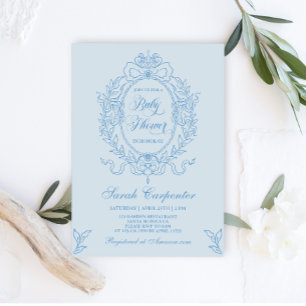 Inbjudan till Vintagen Blue Bow Baby Shower Boy