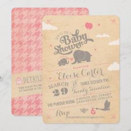 Inbjudan till vintagens Rosa Elephant Baby Shower